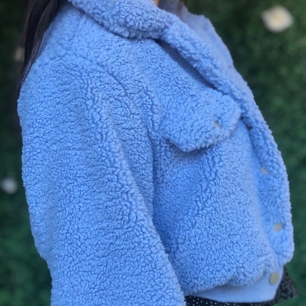 Periwinkle blue teddy jacket, soon to become your new go to closet stable all yr - Picture 3 of 4
